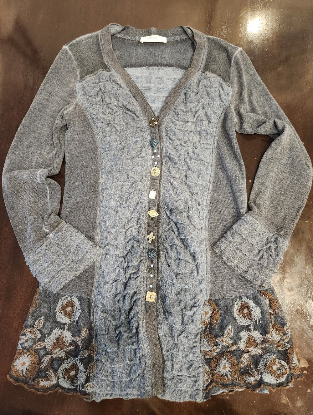 Elisa Cavaletti Club  Slate Gray Ruffled Longline Cardigan Made in Italy